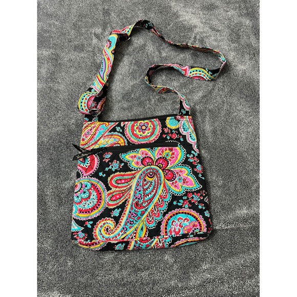 Vera Bradley Handbags - Vera Bradley Sun Valley Paisley Quilted Cotton Crossbody Bag Black Pink Blue